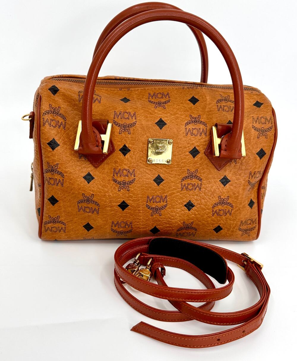 Vintage MCM Visetos Cognac Monogram Boston Bag Crossbody Munchen Germany